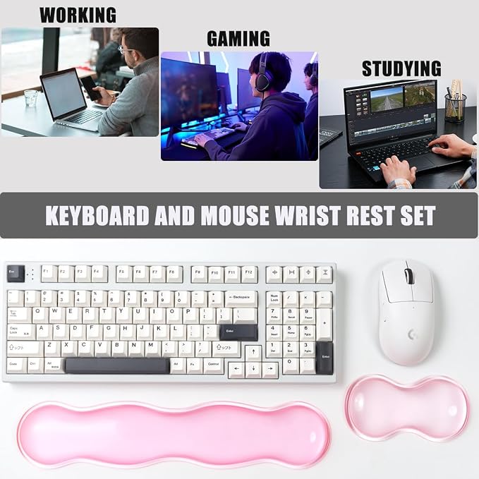 Ergonomic Silicone Gel Keyboard and Mouse Wrist Rest Set – Clear Wrist Rest - Image 2