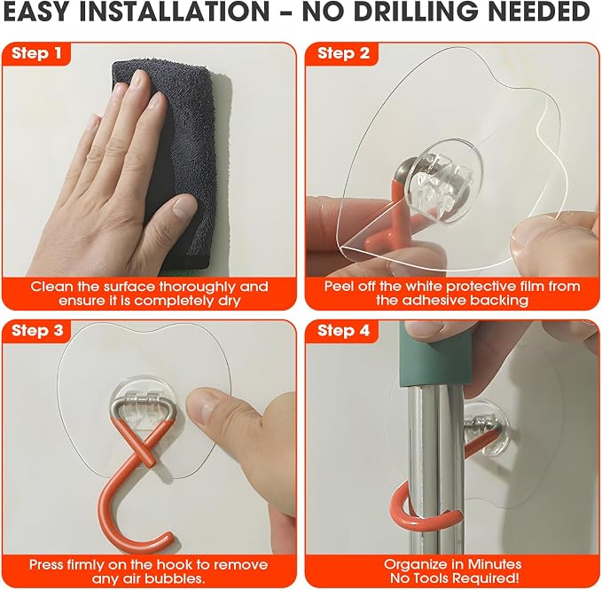 No Drill Large Adhesive Wall Hooks, Broom Holder - Image 8