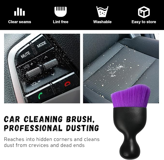 Ziciner Car Detailing Brush, Curved Soft Bristles Auto Removal Dust Collectors - Image 6