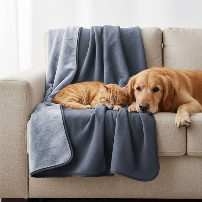 Waterproof Blanket for Bed Couch Sofa, 40''x60'' Reversible & Washable, Fleece and Flannel Waterproof Mat, Water Resistant Bed Cover, Leakproof Mattress Protector(Gray/White)