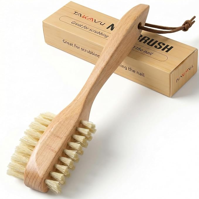 Takavu Nail Brush, Pure Boar Bristles, Natural Wood Handle, Nail Cleaning Brush by TAKAVU