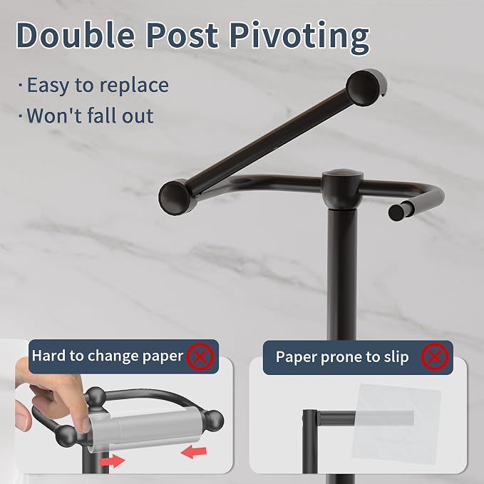 Toilet Paper Holder Stand, Post Pivoting Design Free Standing Toilet Paper - Image 3