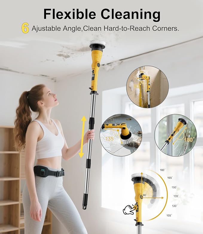 Electric Spin Scrubber with 8 Replaceable Brush Heads 6 Adjustable Angle - Image 4