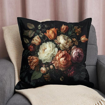 Vintage Floral Throw Pillow Covers, Vintage Flower Pattern Double Sided Cushion Cover, Indoor and Outdoor Home Art Decor Pillowcase for Sofa or Bedroom Decor 18x18inches (Black, 18x18inches)