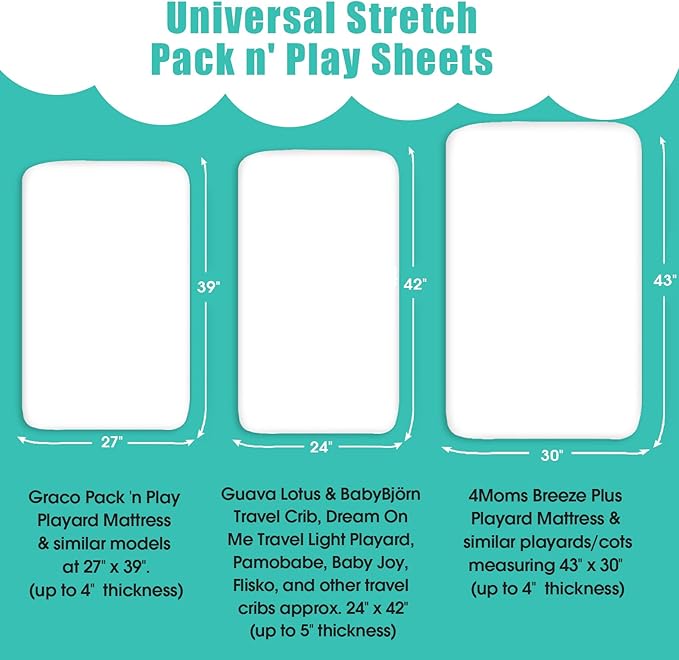 Pack n Play Sheets, BROLEX 2 Pack Mini Crib Sheets,Stretchy Portable Fitted Playard Sheet Set, Convertible Playard Mattress Cover,Ultra Soft Breathable Material,Starsmoon Balloon