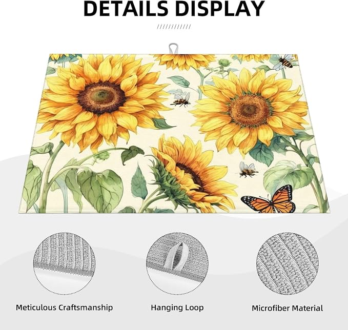 Sunflower Dish Drying Mat Highly Absorbent Double-Sided Microfiber - Image 5