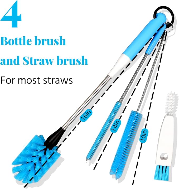 4-in-1 Bottle Brush, 15 in Water Bottle Brush & Straw Cleaner Brush, Lid Brushe - Image 2