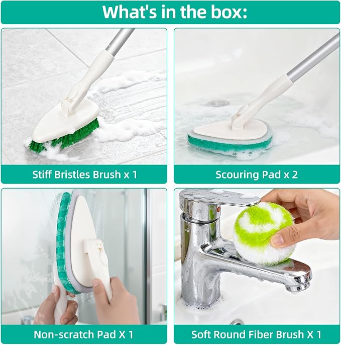 Qaestfy 4-in-1 Tub and Tile Shower Scrubber, Soft & Stiff Bristles Bathroom - Image 3