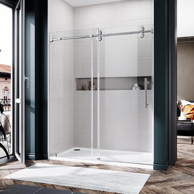 56-60 Inch x 72 Inch Sliding Frameless Shower Door, 3/8" Tempered Glass by UNIKOOSHOWERDOOR