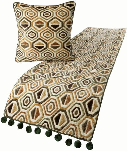 The HomeCentric Beige Bed Runner Without Pillow Cover, Full Size 68"x18" Decorative Bed Runner, Beige Velvet Bed Scarf in Quilted - Hex Element