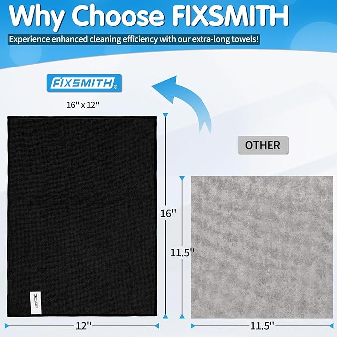 FIXSMITH Black Microfiber Cleaning Cloth -Pack of 24, Highly Absorbent Cleaning - Image 2