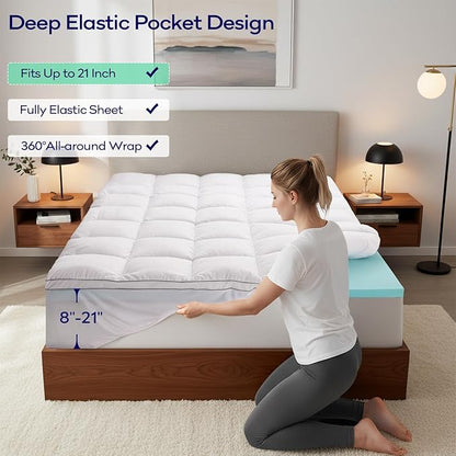 OLANLY Dual-Layer 4 Inch King Size Memory Foam Mattress Topper for Back Pain, 2 Inch Cooling Pillow Top Mattress Pad Cover and 2 Inch Gel Memory Foam Topper, Deep Elastic Pocket, White