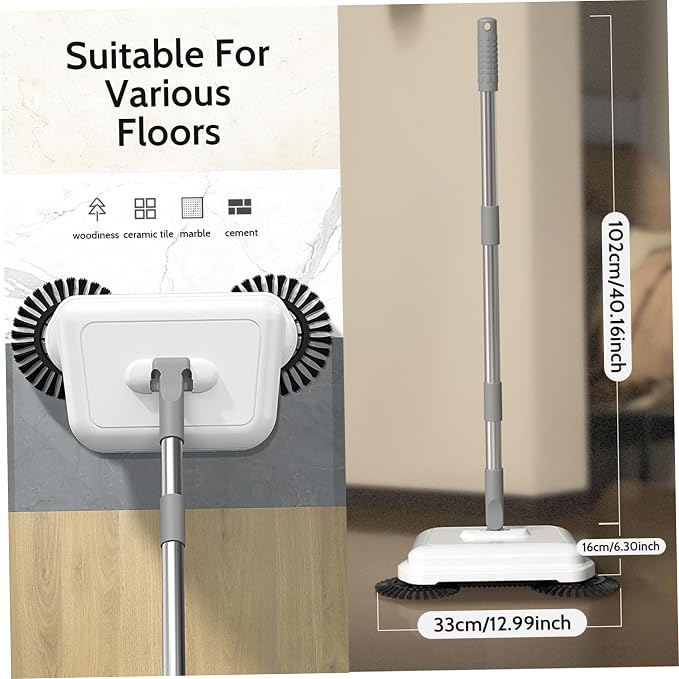 Floor Sweeper Manual Floor Sweeper, 2-in-1 360° Rotating Hand Push Sweeper - Image 4