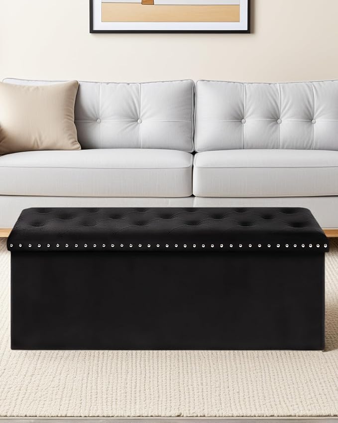 Velvet Storage Ottoman Bench, 43.3" Folding Ottoman - Image 5