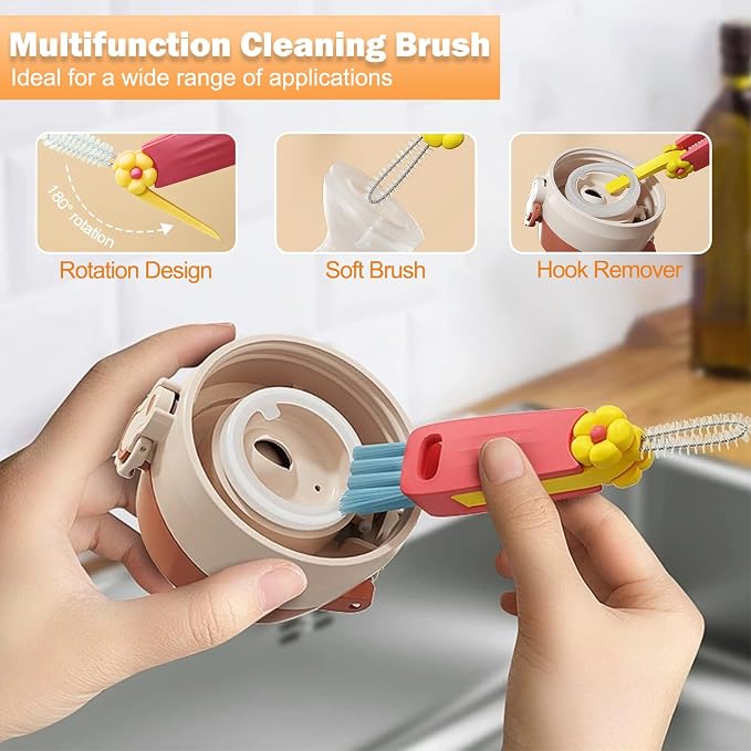 FANTEXY 3 in 1 Cup Lid Cleaning Brush Set, 3 Pieces Multifunctional Bottle - Image 2