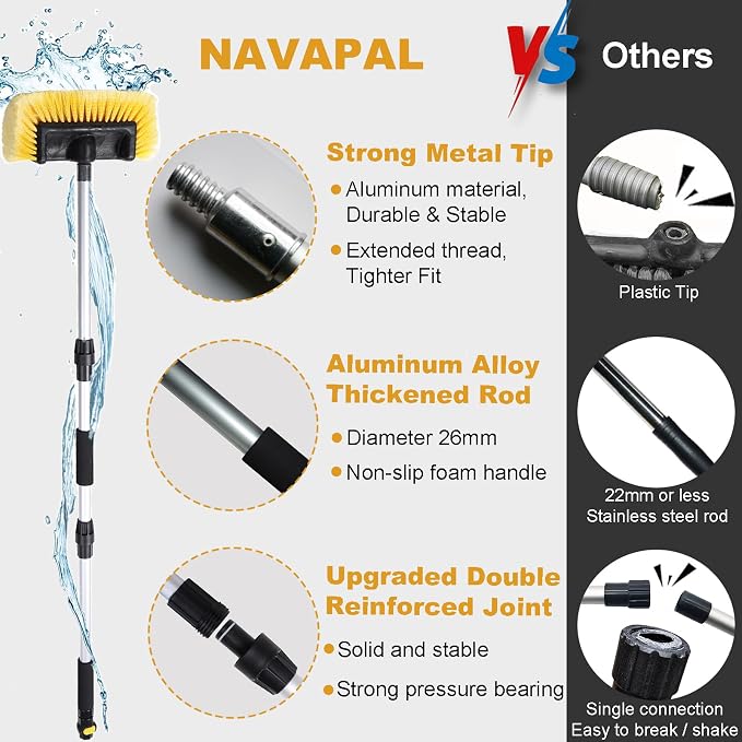70" RV Wash Brush with Long Handle and 12" Soft Bristle Brush Head, Water - Image 4