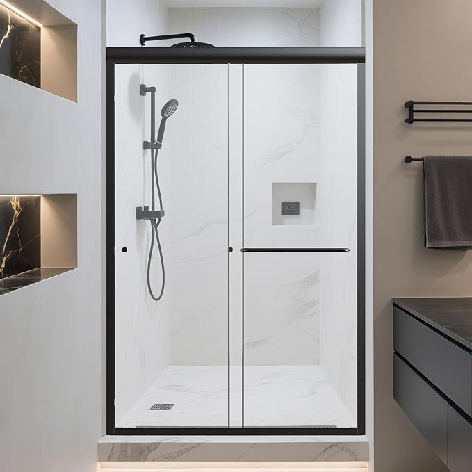 44-48" W x 72" H Bathroom Double Sliding Shower Door, Semi-Frameless Shower by Unknown