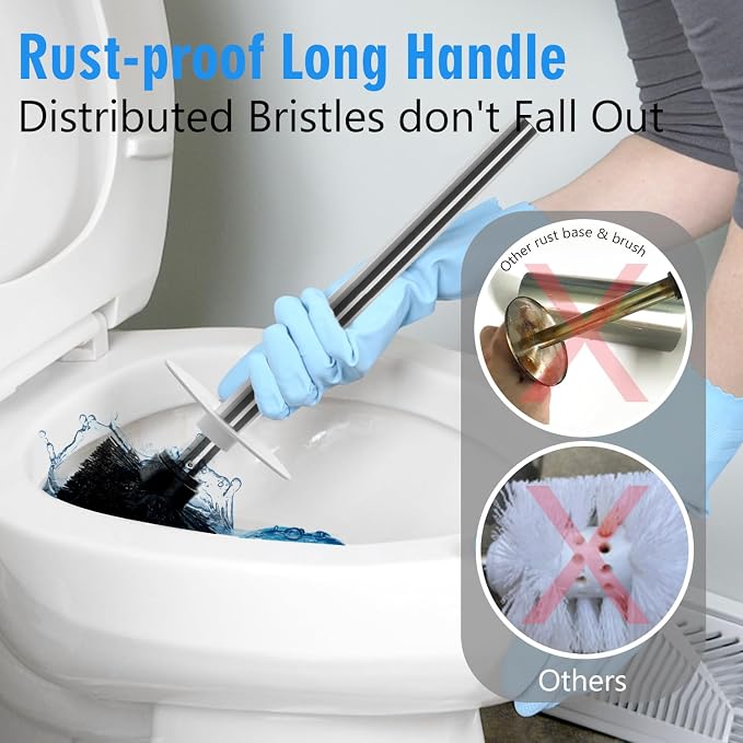 Matt White Ceramic Toilet Brush and Holder Set, Durable Bristles Non Scratch - Image 7