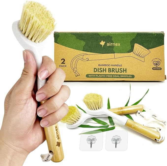 Bamboo Dish Brush Set of 2 by Airnex