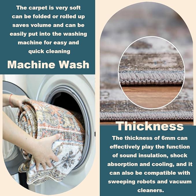 Washable Area Rug 10'x14' Boho Design Non-Shedding Easy Care Ideal for High Traffic Areas in Living Room Bedroom Office Coffee Table Kitchen Large Carpet