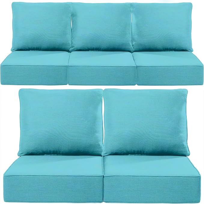 Luxury 24x24x6 Inch Outdoor Cushions for 5 Peice Patio Furniture Set - Set of 5 Water-Resistant Pillow for Dining Rocking Swivel Chairs Loveseat Couch Sectional Sofa - Turquoise