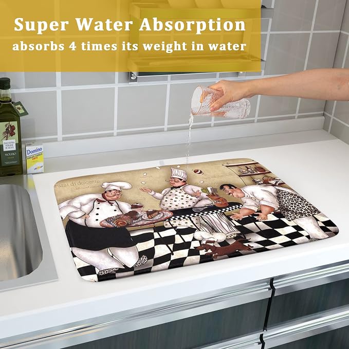 Fat Chef Dish Drying Mats for Kitchen Counter 16x18 Inch Buffalo Plaid Cooking - Image 7
