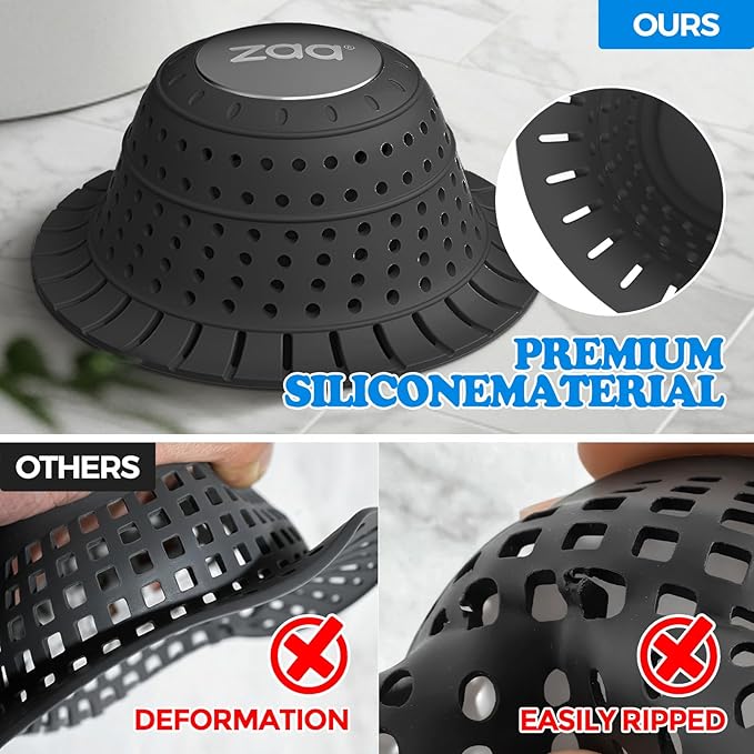 zaa Bathtub Drain Hair Catcher, Silicone Collapsible 1 Pack Drain Protector - Image 4