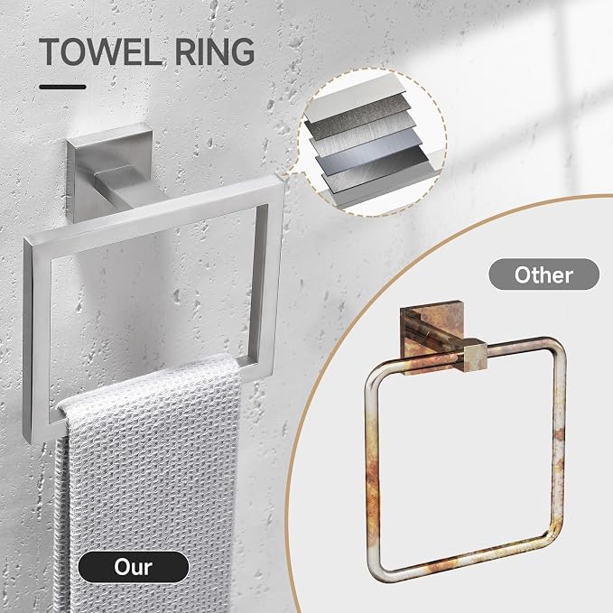 TQKAG 5-Piece Bathroom Hardware Set Brushed Nickel Classic Wall Mounted SUS304 - Image 5