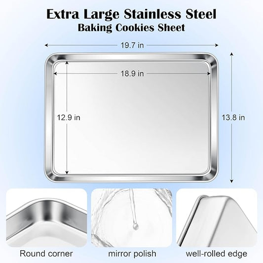 E-far Large Baking Sheet, 20”x14” Stainless Steel Cookie Sheet Pan - Image 2