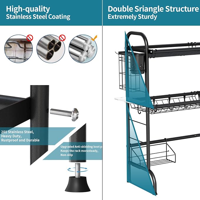 HOWDIA Over The Sink Dish Drying Rack, 3-Tier Stainless Steel Large Over The - Image 5