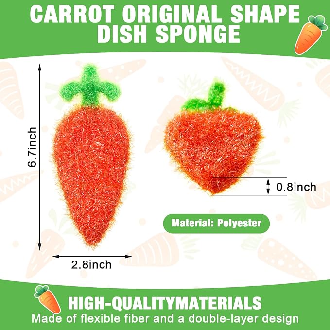 Breling 6 Pieces Carrot Shape Dish Sponge Dual Sided Non Scratch Dish Washing - Image 2
