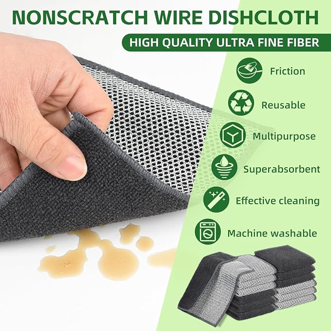 6Pack Double Side Wire Dishcloth, Upgrade Wire Cleaning Cloths, Soft - Image 5