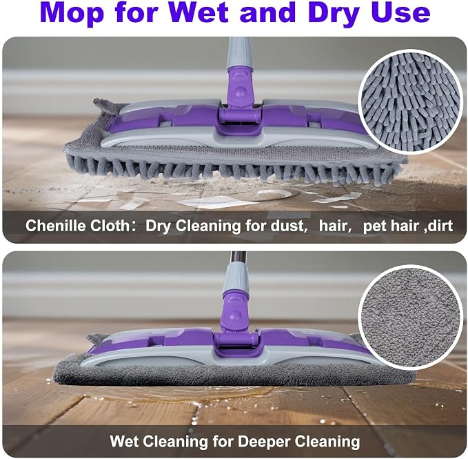 ITTAHO Microfiber Flat Mop Floor Cleaning System, Wet & Dry Dust Mopping - Image 5