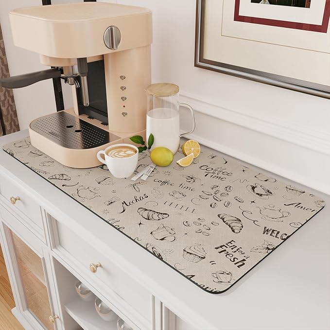 AMOAMI Coffee Mat Hide Stain Rubber Backed Absorbent Dish Drying Mat by AMOAMI