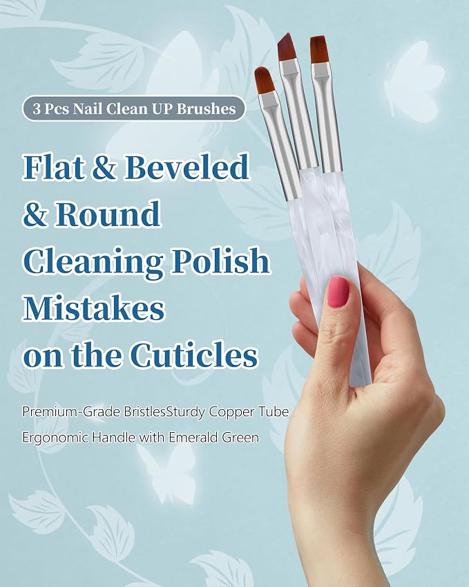 3PCS Nail Polish Clean Up Brush, Round&Falt&Angled Acetone Resistant Nail Brush - Image 2
