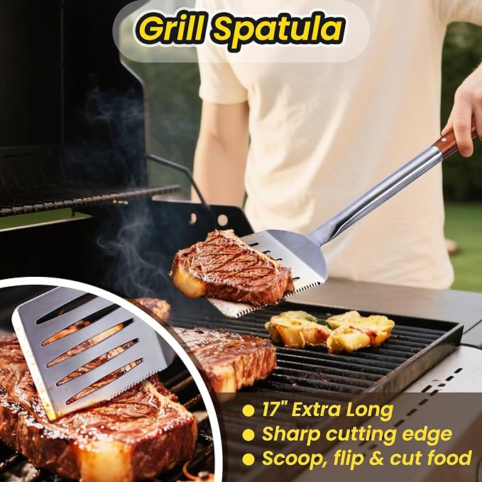 4PCS Grilling Accessories Rose Wooden BBQ Grilling Tools Set, Heavy Duty - Image 5