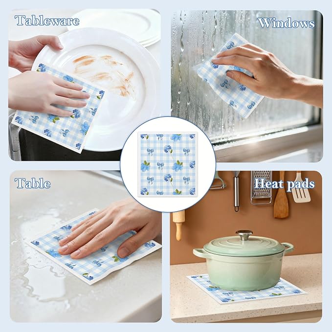 5 Pack Mixed Watercolor Hydrangea Kitchen Dishcloths Dish Towels, Swedish - Image 6