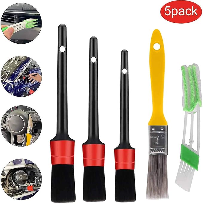 5pcs Auto Car Detailing Brush Set Car Interior Cleaning Kit Includes 3 Hair - Image 5