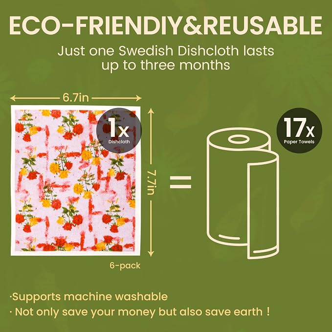 Swedish Dishcloths for Kitchen Reusable 6 Pack Kitchen Towels No Odor - Image 4