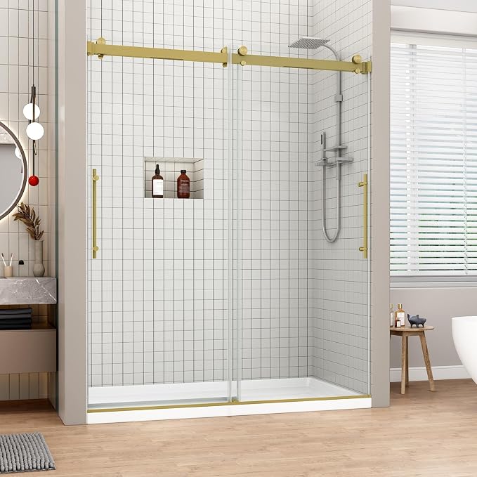 Sunrosa Frameless Double Sliding Shower Door 56 1/8"-60" W x 76" H, 5/16" Thick by ElevateYourEverydayShower