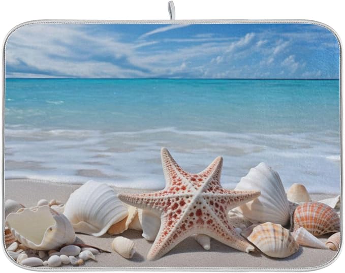 Starfishes Beach Seashells Dish Drying Mat by BOENLE-WELCOMEYOURCOMING