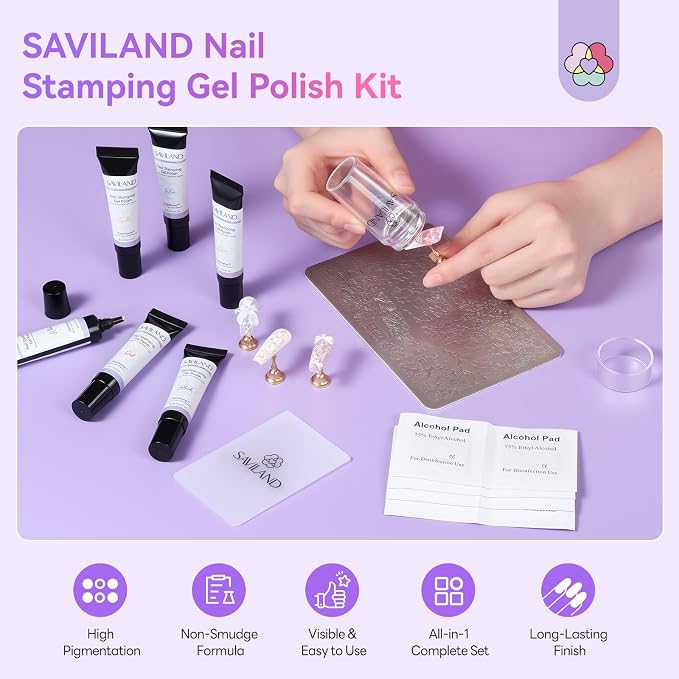 SAVILAND Nail Stamping Gel Polish Kit: 6 Colors Nail Stamping Polish Gel - Image 2
