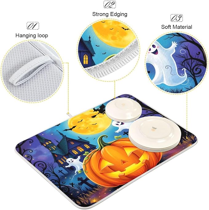 Halloween Pumpkin Ghost Witch Dish Drying Mat - Image 4