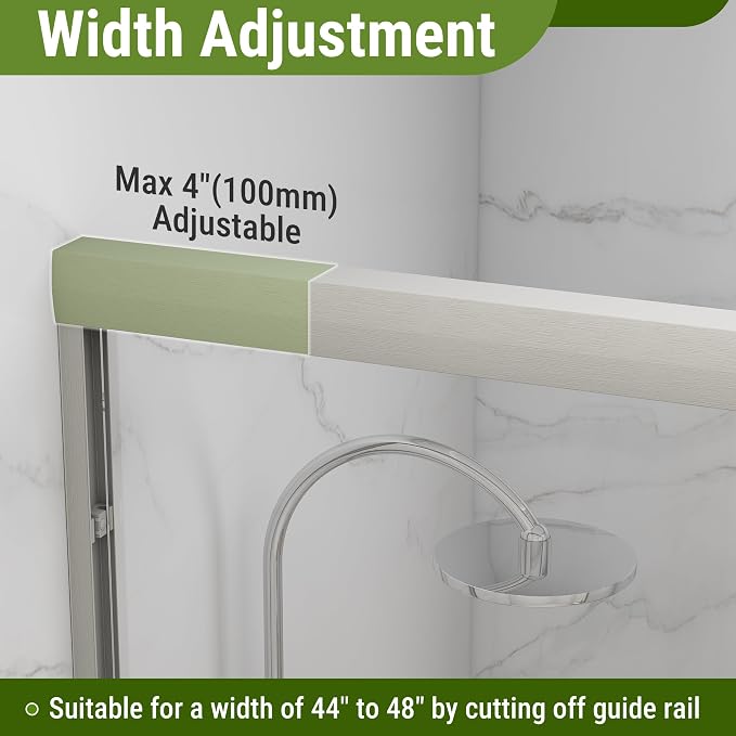 Shower Door 44-48" W * 72" H, Brushed Nickel Double Sliding Shower Door - Image 4