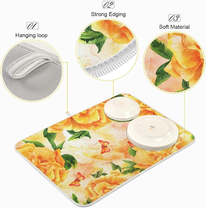 Tarity Watercolor Yellow Rose Dish Drying Mat - Image 4