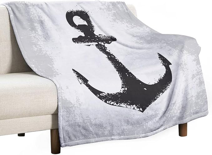 Nautical Anchor Blanket Modern Abstract Light Grey Black Anchor Art Print Soft Cozy Lightweight Throw Blanket for Women Men Bedroom Living Room Dorm Chair Sofa Travel 70x80in