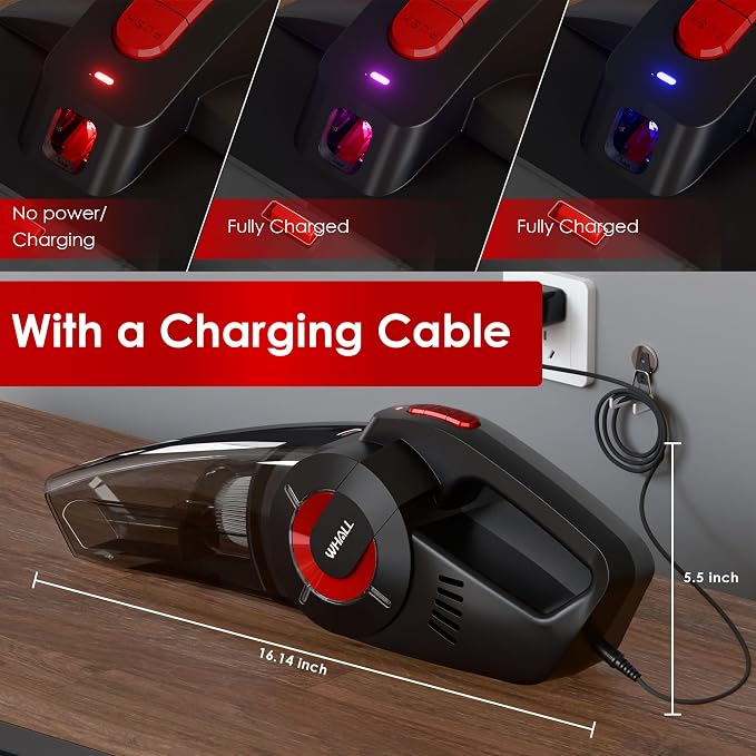 whall Handheld Cordless Car Vacuums, Wet and Dry Use 9000Pa Strong Suction - Image 7