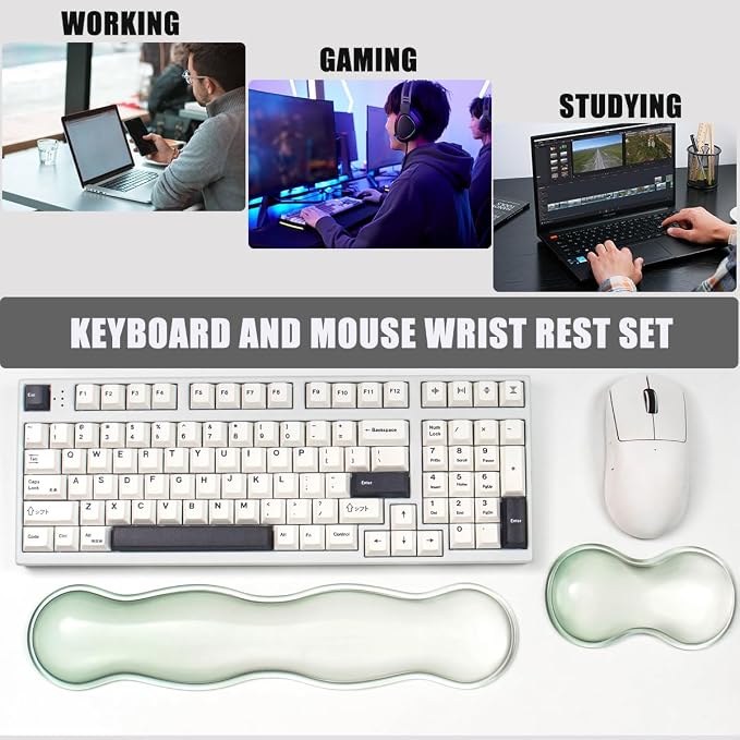 Ergonomic Gel Keyboard and Mouse Wrist Rest Set – Green Clear Wrist Rest - Image 2