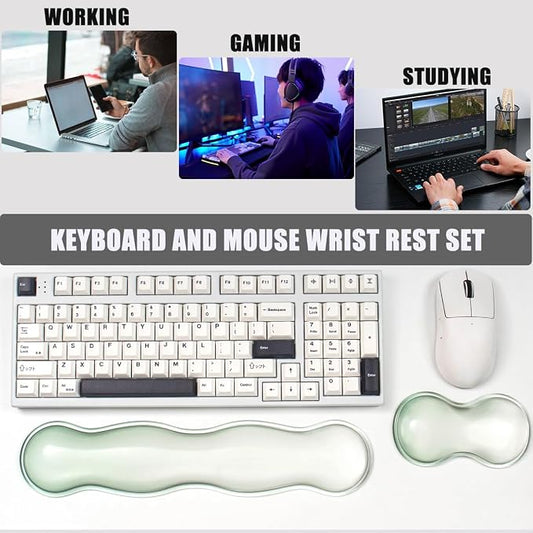 Ergonomic Gel Keyboard and Mouse Wrist Rest Set – Green Clear Wrist Rest - Image 2