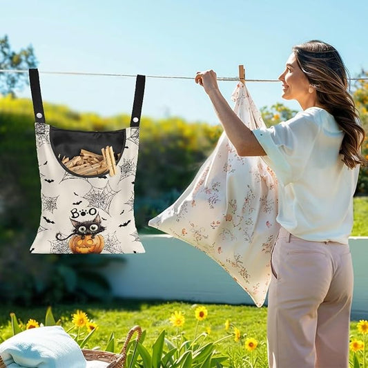Cute Cat Space-Saving Laundry Clothespin Bag Pumpkin Waterproof Polyester - Image 2